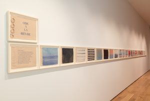 Louise Bourgeois Nature Study © Compton Verney, photography by Jamie Woodley (38) A long horizontal display of framed artworks. The series begins with a piece titled